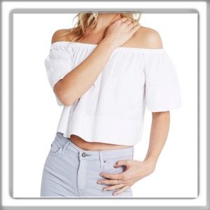 AG Adriano Goldschmied Sylvia Off Shoulder Short Sleeve Top White Crop Size XS